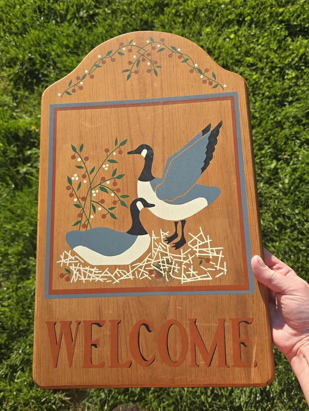 Vintage Wooden Geese Welcome Sign 90s Country Kitchen Cottagecore Primitive